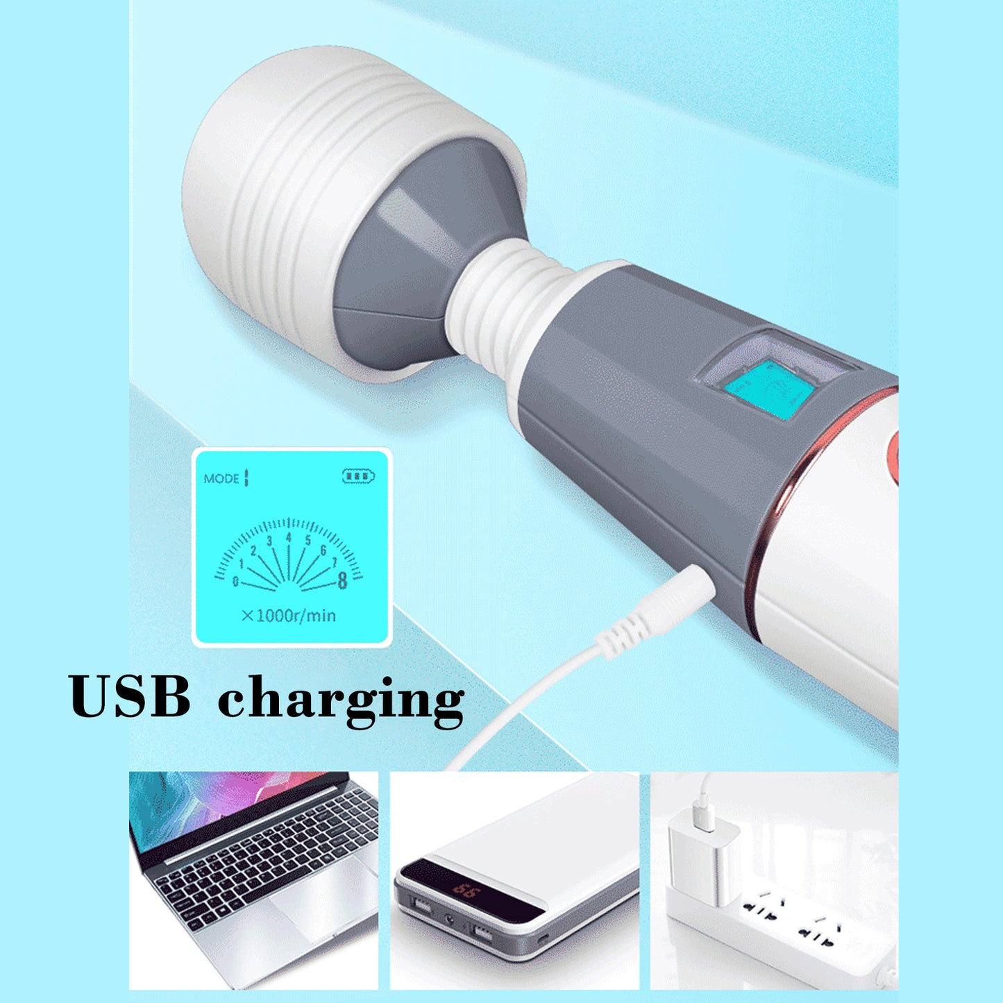New Powerful AV Magic Wand Vibrator Clitoral Stimulation G-Spot Massage USB Rechargeable Adult Toy with LCD Display