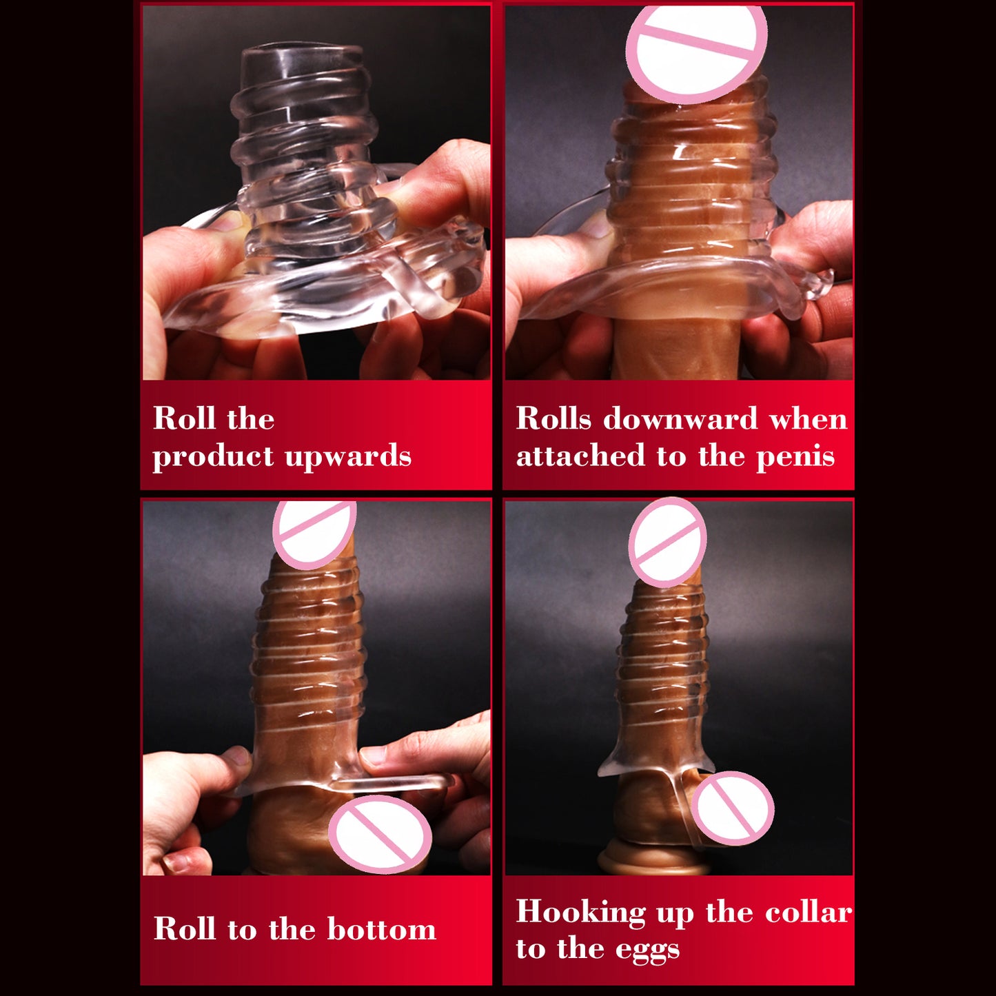 Reusable Condoms Transparent erotic crystal enlarged and bold condoms couple toys adult sex products Transparent Erotic Wolf Teeth Penis Cover