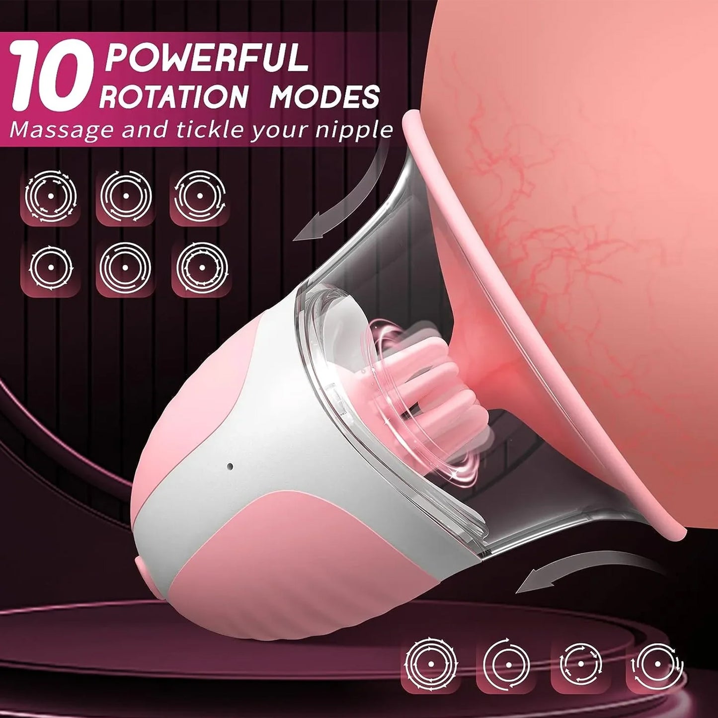 Jouets sexuels de mamelon pour femmes, masseur de stimulateur de succion manuel de jouet de mamelon avec 10 Modes de Rotation de vibrateur pour les femmes