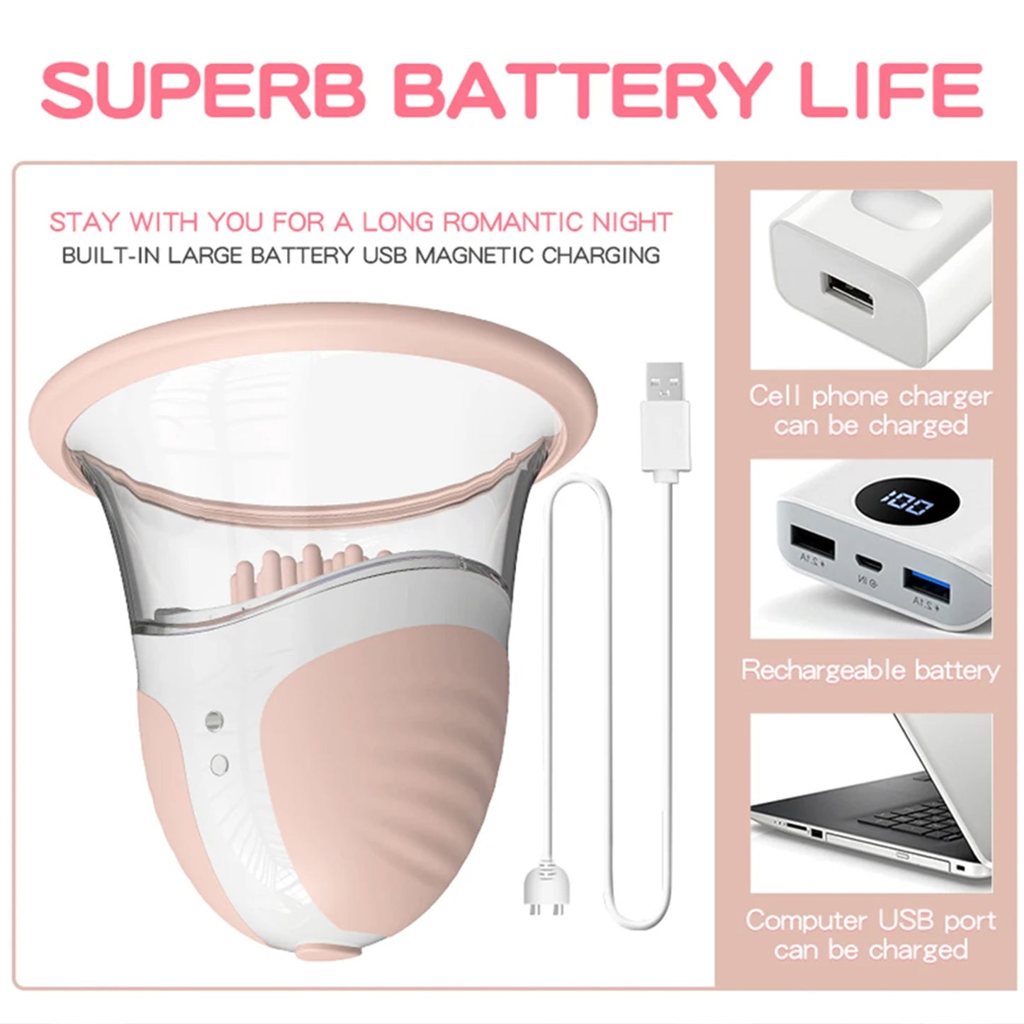 Jouets sexuels de mamelon pour femmes, masseur de stimulateur de succion manuel de jouet de mamelon avec 10 Modes de Rotation de vibrateur pour les femmes