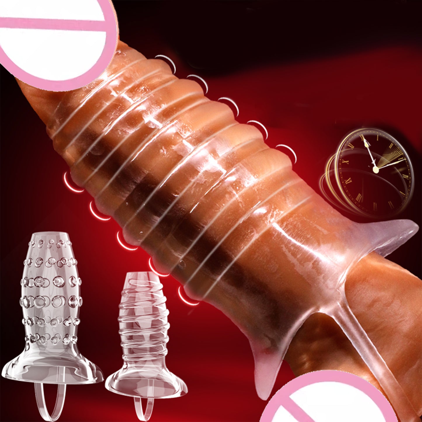 Reusable Condoms Transparent erotic crystal enlarged and bold condoms couple toys adult sex products Transparent Erotic Wolf Teeth Penis Cover