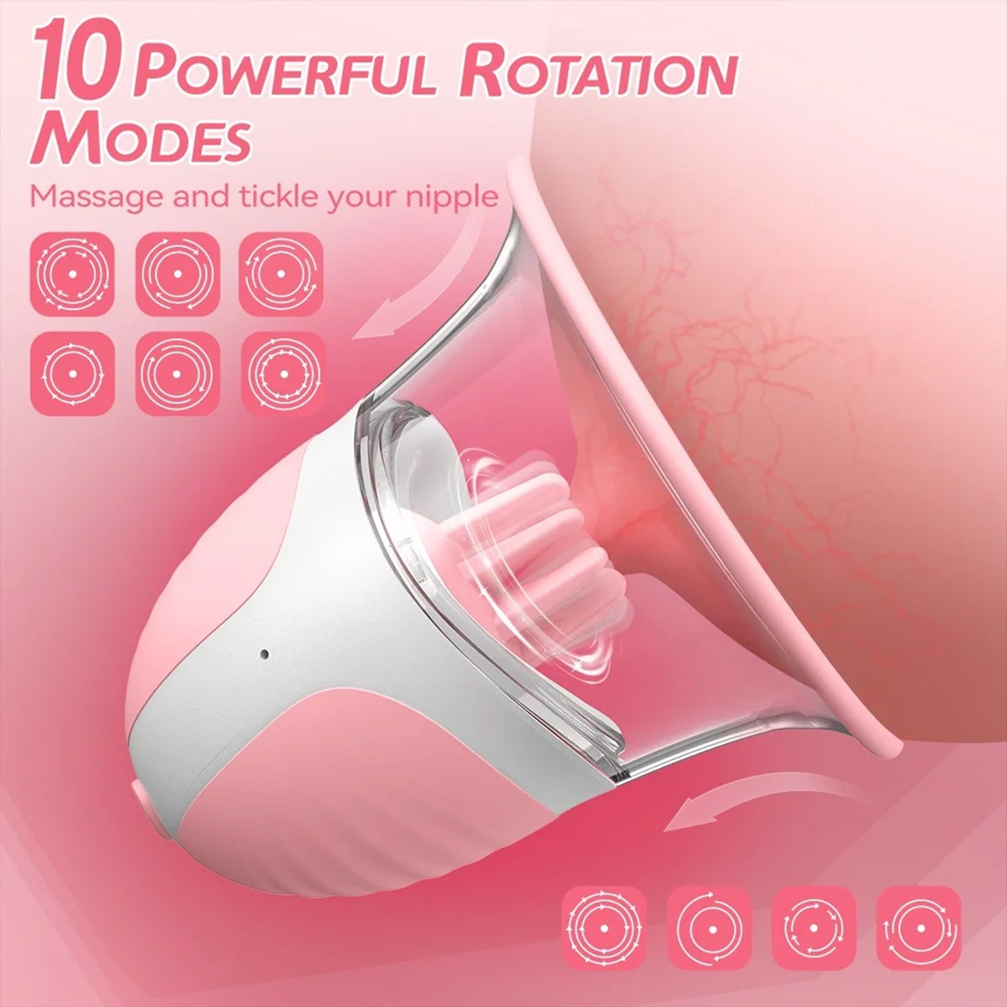 Jouets sexuels de mamelon pour femmes, masseur de stimulateur de succion manuel de jouet de mamelon avec 10 Modes de Rotation de vibrateur pour les femmes