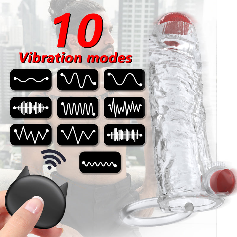 Semen Lock Ring Vibrator Elastic Penis Extension Sleeve Sex Toy for Men Penis Enlargement Delayed Ejaculation Reduce Sensitivity