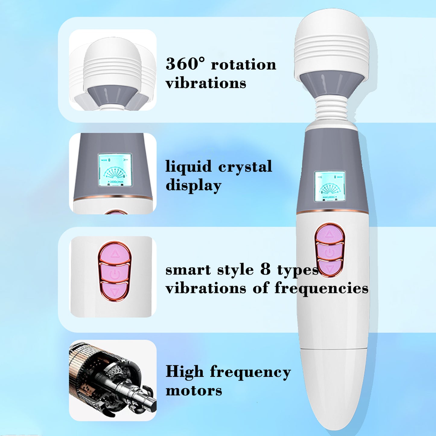 New Powerful AV Magic Wand Vibrator Clitoral Stimulation G-Spot Massage USB Rechargeable Adult Toy with LCD Display