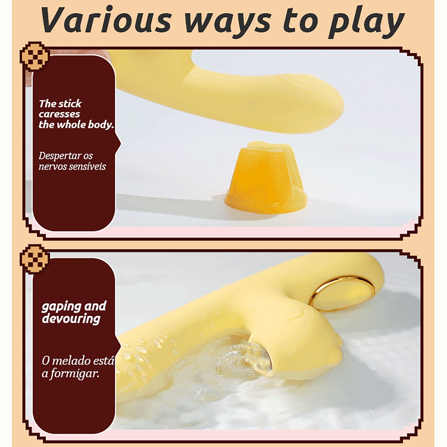 Cute Yellow Sex Toys For Women Sucking Clitoral tongue licking telescopic swing Dildo Vibrator