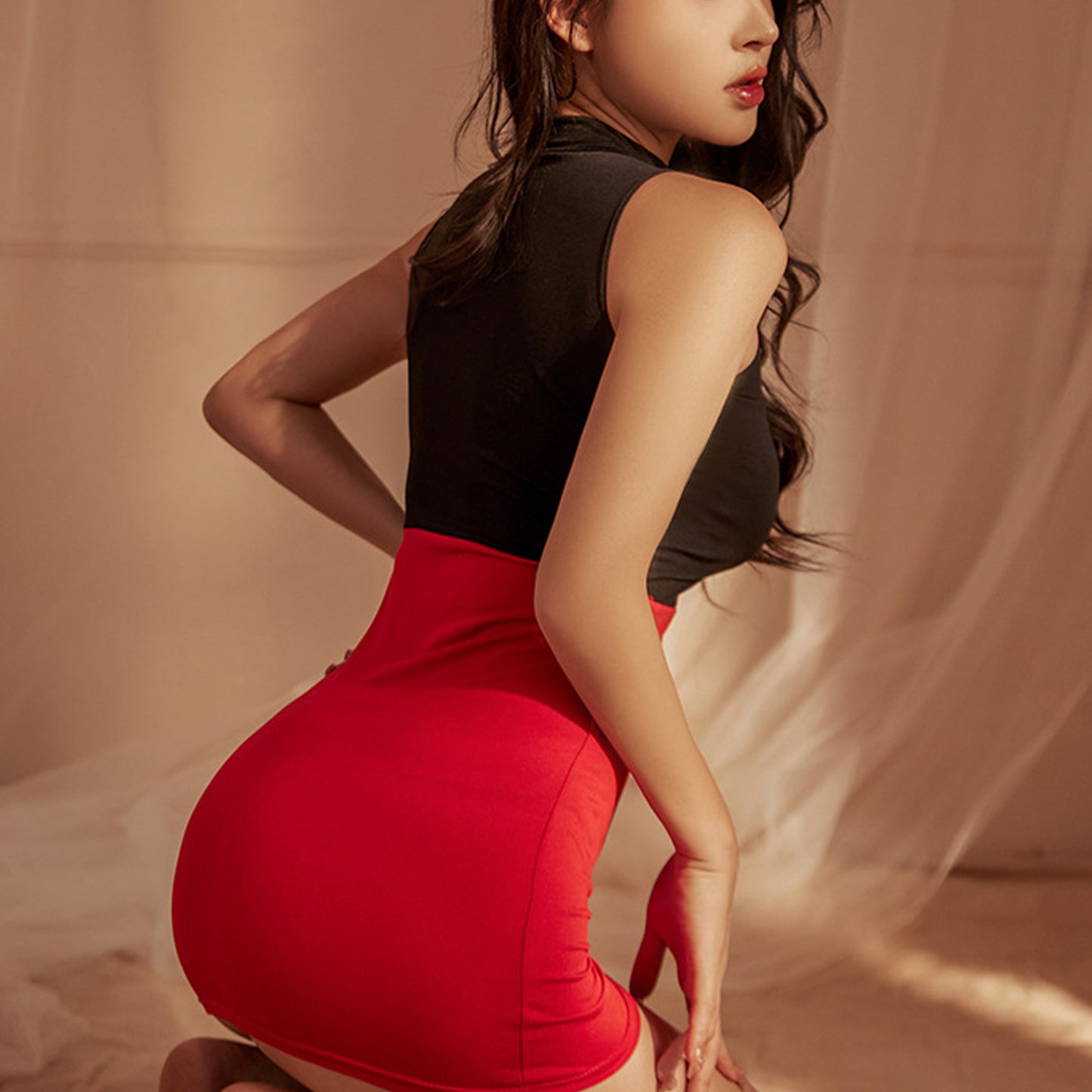 Ladies cosplay sexy secretary uniform hot suit ice silk hip skirt sex suit