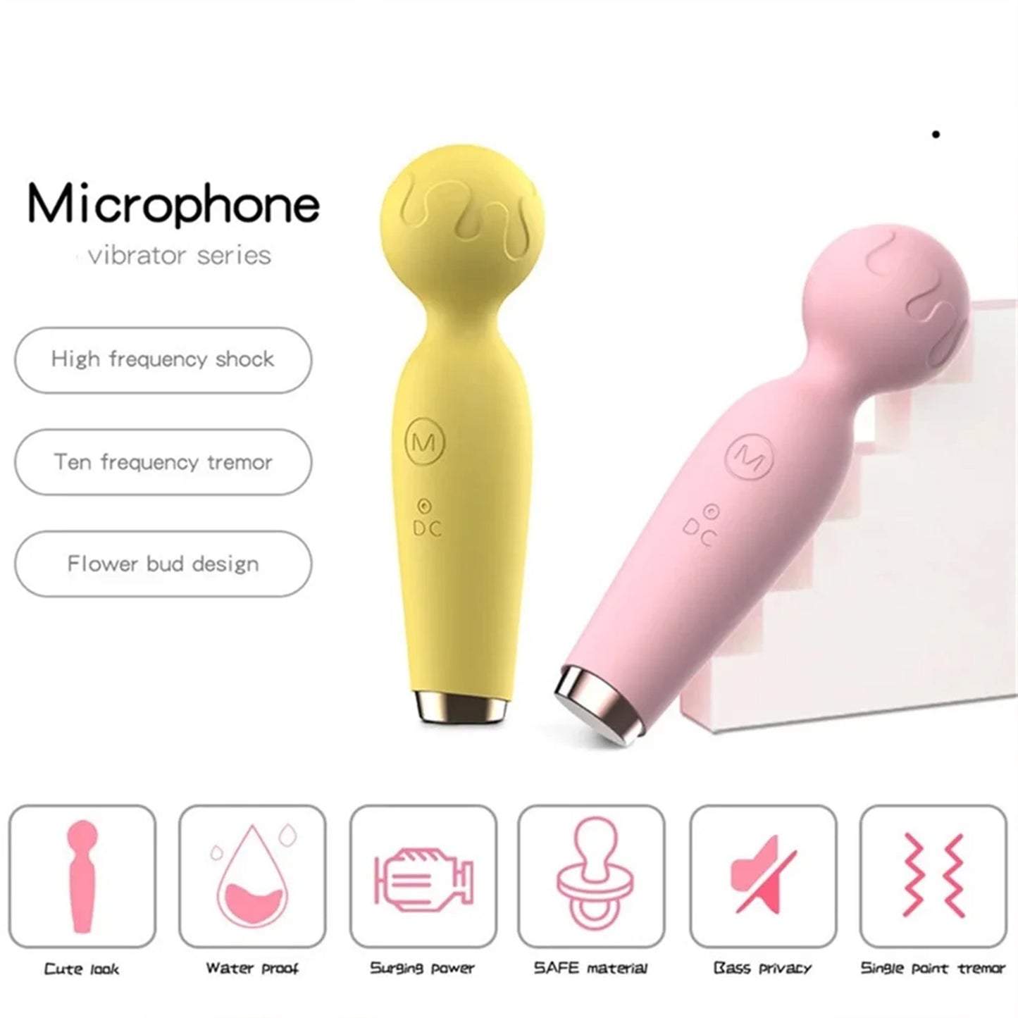 AV Magic Wand Massager Vibrator Ten-Speed Frequency Mini Microphone Shape Vibrator Soft Silicone Sex Toys for Women 18+