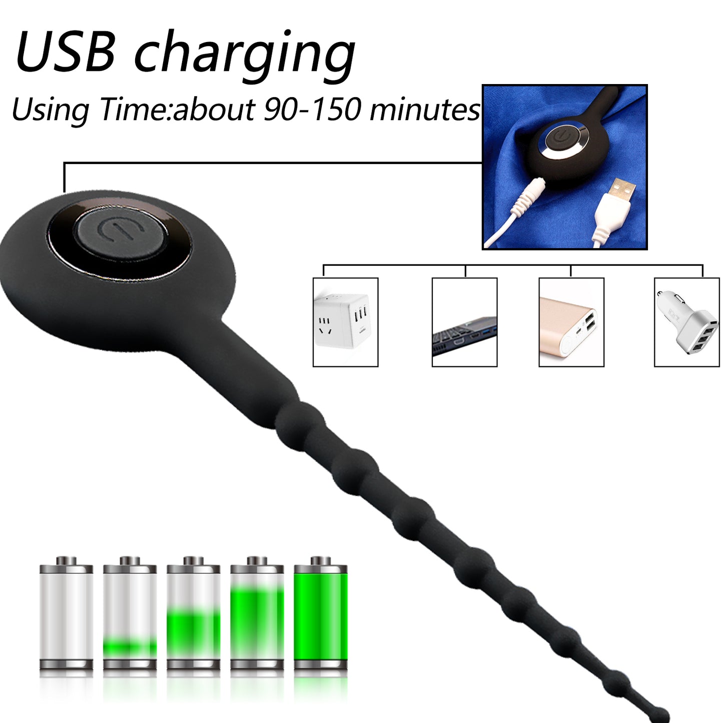 Vibrating urethral silicone catheter bead vibrator with 10 vibration modes for horse eye stimulation for male masturbation