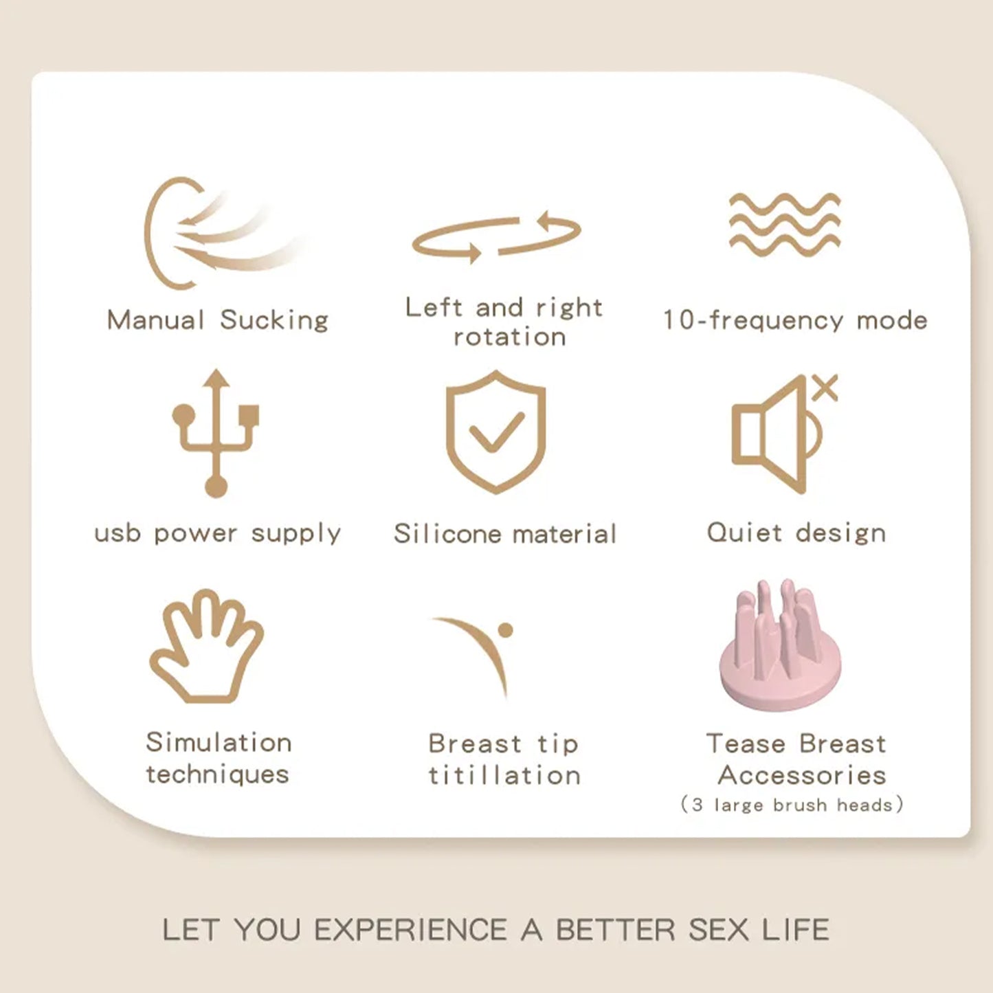 Jouets sexuels de mamelon pour femmes, masseur de stimulateur de succion manuel de jouet de mamelon avec 10 Modes de Rotation de vibrateur pour les femmes