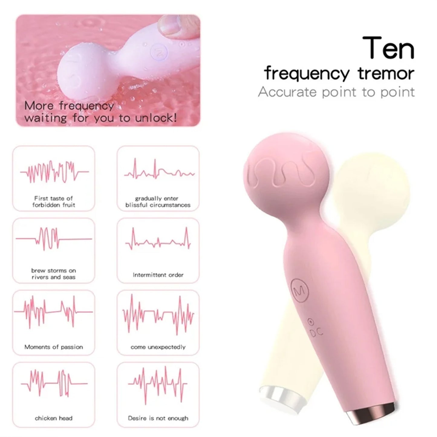 AV Magic Wand Massager Vibrator Ten-Speed Frequency Mini Microphone Shape Vibrator Soft Silicone Sex Toys for Women 18+