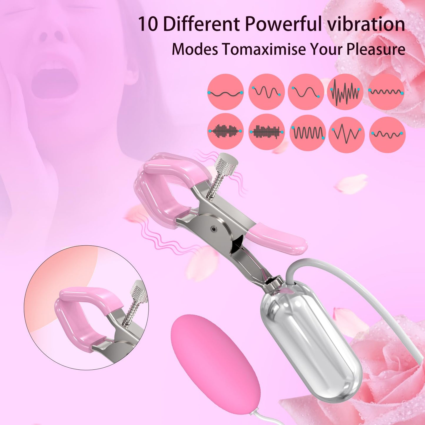 BDSM-Bondage-Nippelklemme, Sex-Brustklemme und Vibrator-Set, Silikon-Nippel-Vibrator-Klemme, wiederaufladbar