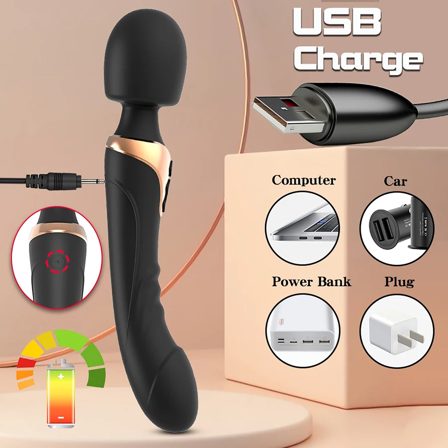 Erotic big head wand clitoris pussy massager vibrator waterproof usb charging adult sex toys for women