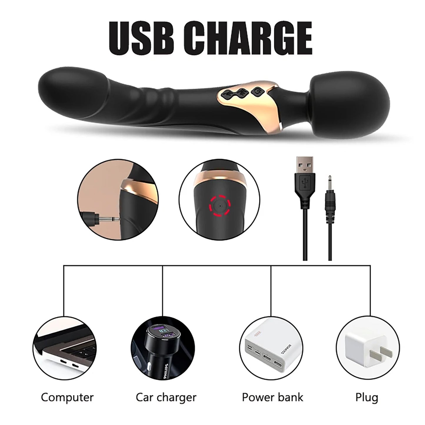 Erotic big head wand clitoris pussy massager vibrator waterproof usb charging adult sex toys for women