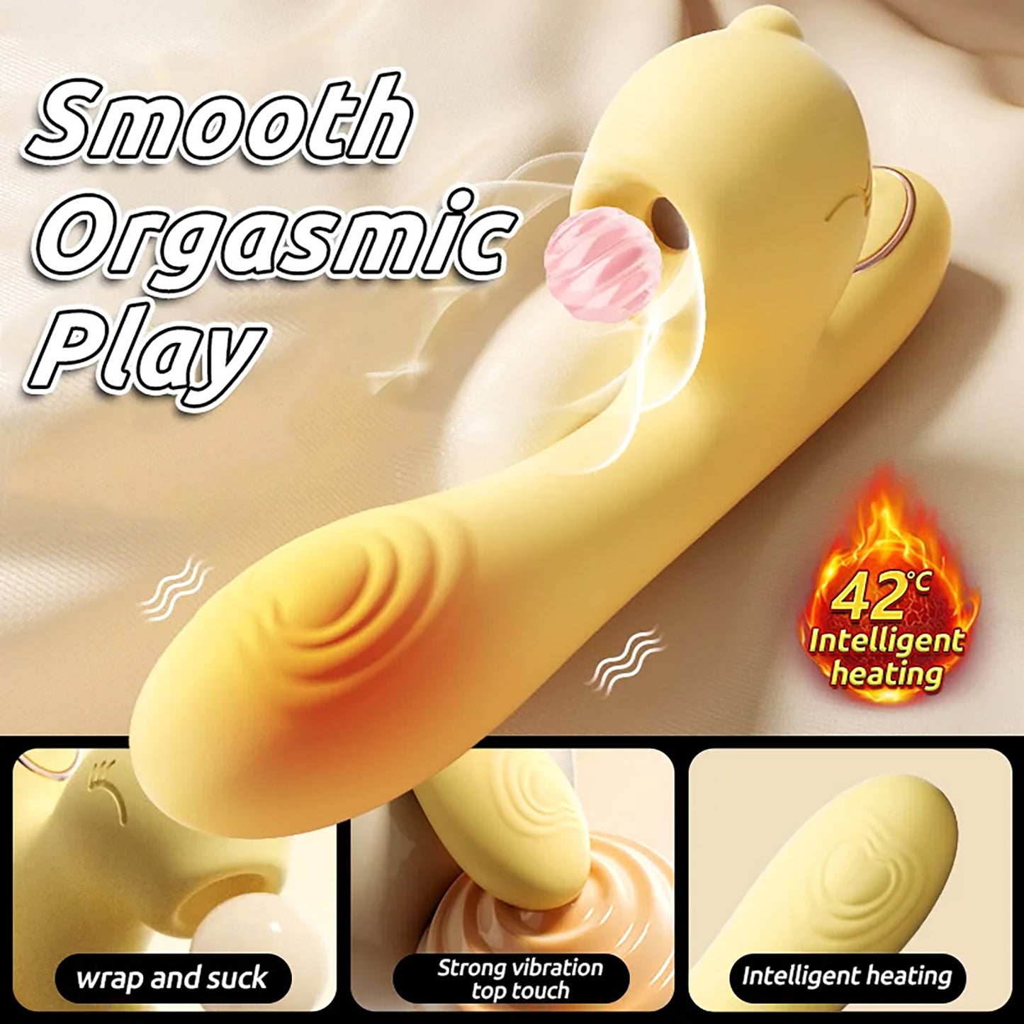 Cute Yellow Sex Toys For Women Sucking Clitoral tongue licking telescopic swing Dildo Vibrator
