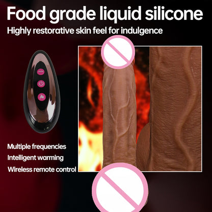 Manual and wireless remote controlled heated simulated penis wireless telescopic 360° swing electric dildo for women silicone sex toy