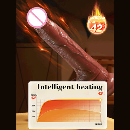 Fully automatic giant silicone dildo for beginners with lifelike and realistic veins, with strong suction cup and scrotum for hands-free play with adult toys