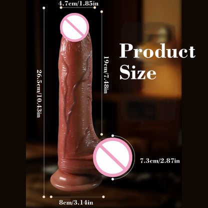 Fully automatic giant silicone dildo for beginners with lifelike and realistic veins, with strong suction cup and scrotum for hands-free play with adult toys