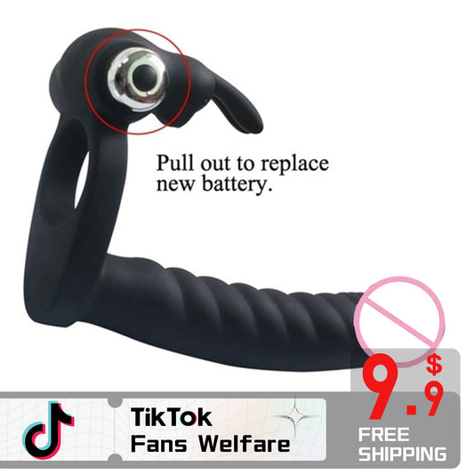 Vibrator Strap on Dildo Double Penetration Cock Rings Rabbit Vibrator Anal Plug Sex Toys Silicone Butt Plug Strapon Enhancer 7 Speed Adult Women Pleasure