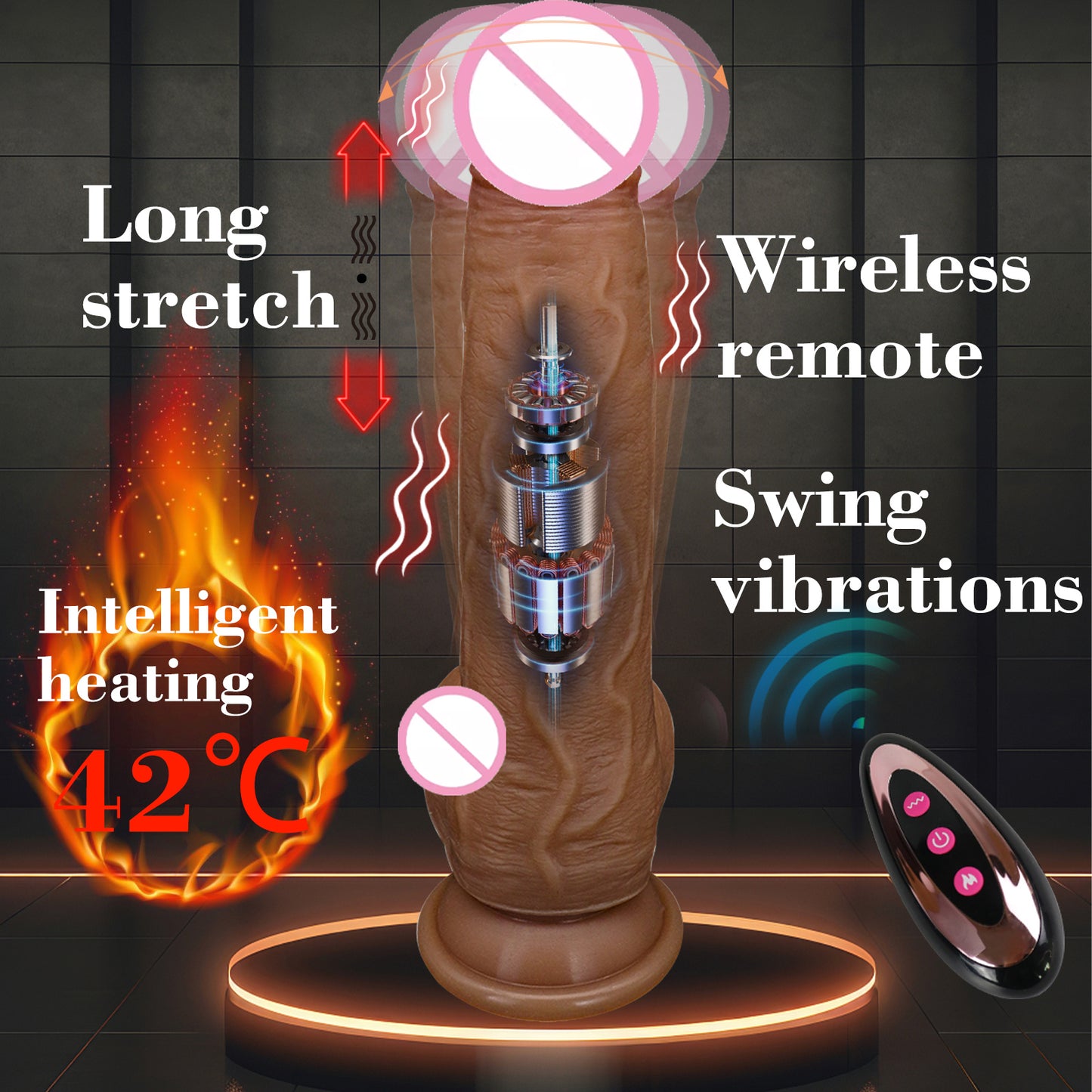 Manual and wireless remote controlled heated simulated penis wireless telescopic 360° swing electric dildo for women silicone sex toy