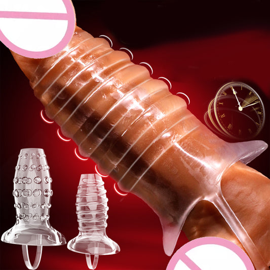 Reusable Condoms Transparent erotic crystal enlarged and bold condoms couple toys adult sex products Transparent Erotic Wolf Teeth Penis Cover