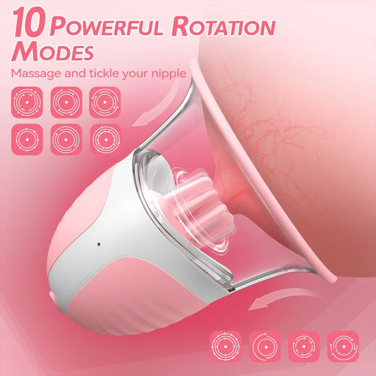 Jouets sexuels de mamelon pour femmes, masseur de stimulateur de succion manuel de jouet de mamelon avec 10 Modes de Rotation de vibrateur pour les femmes