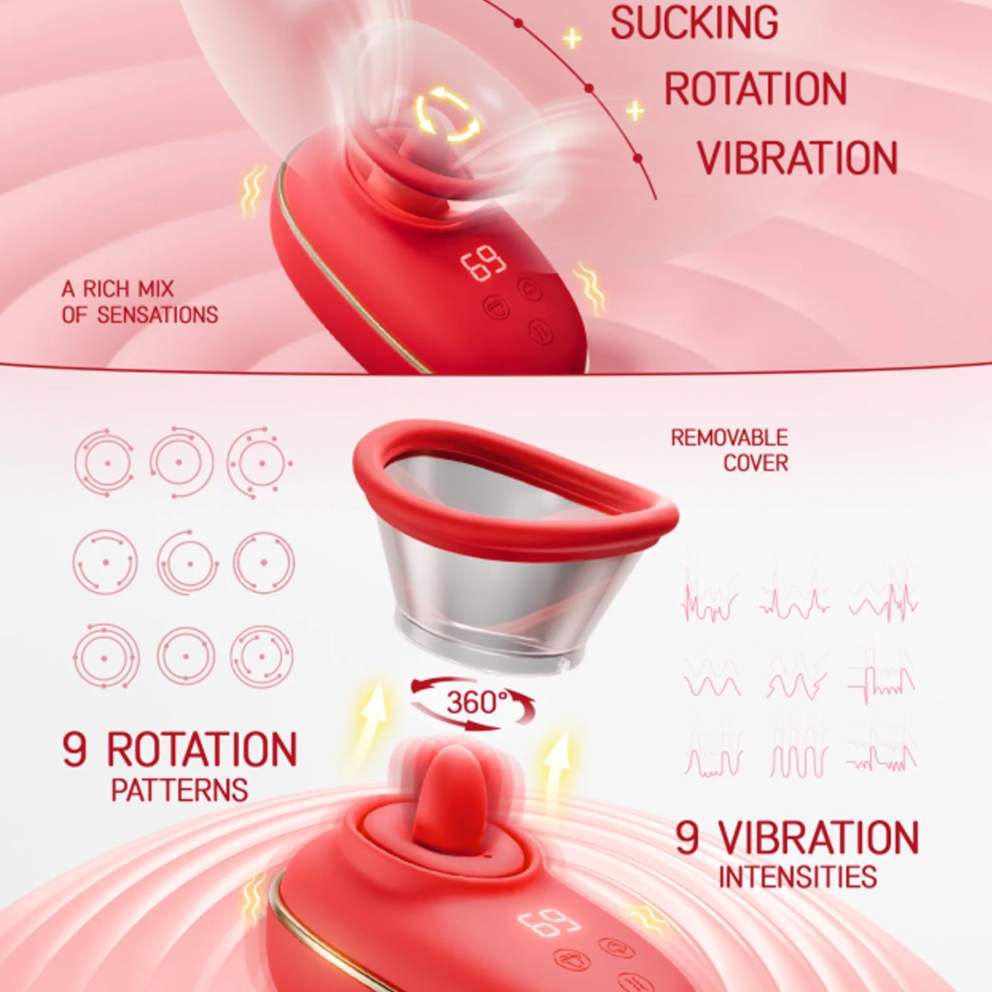 Sucking & Licking Vibrations Toys, G-spot Nipples Vagina Clitoral Stimulator sex toy for Adult Women