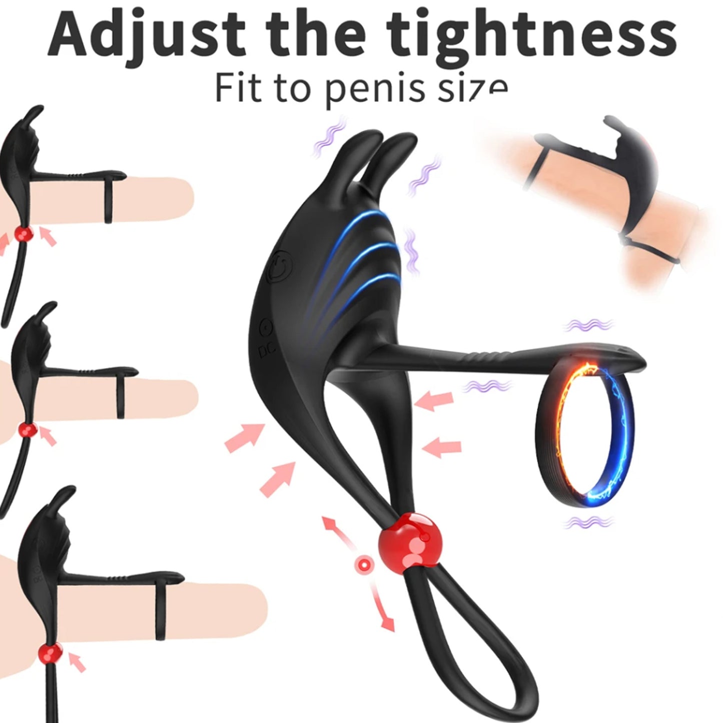 Vibrating Penis Ring Remote Control Adjustable Cock Ring Ejaculation Delay Clitoris Stimulation 18+ for Men