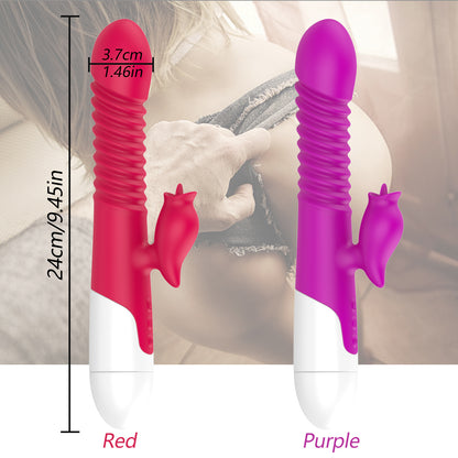 Vibrator for women, pleasure female sex toy, tongue licking, thrusting and heating modes, waterproof adult toy silicone stimulatorVibrator Double Tongue Cunnilingus Telescopic Rotating Dildo Heating Vagina Clitoris Stimulate Vibrator