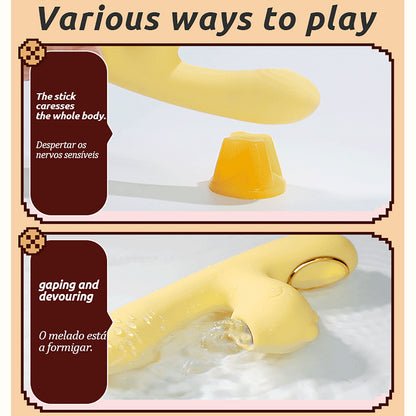 Cute Yellow Sex Toys For Women Sucking Clitoral tongue licking telescopic swing Dildo Vibrator