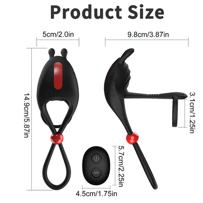 Vibrating Penis Ring Remote Control Adjustable Cock Ring Ejaculation Delay Clitoris Stimulation 18+ for Men