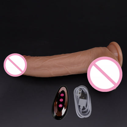 Manual and wireless remote controlled heated simulated penis wireless telescopic 360° swing electric dildo for women silicone sex toy