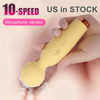 AV Magic Wand Massager Vibrator Ten-Speed Frequency Mini Microphone Shape Vibrator  Soft Silicone Sex Toys for Women 18+