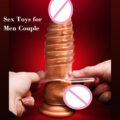 Reusable Condoms Transparent erotic crystal enlarged and bold condoms couple toys adult sex products Transparent Erotic Wolf Teeth Penis Cover