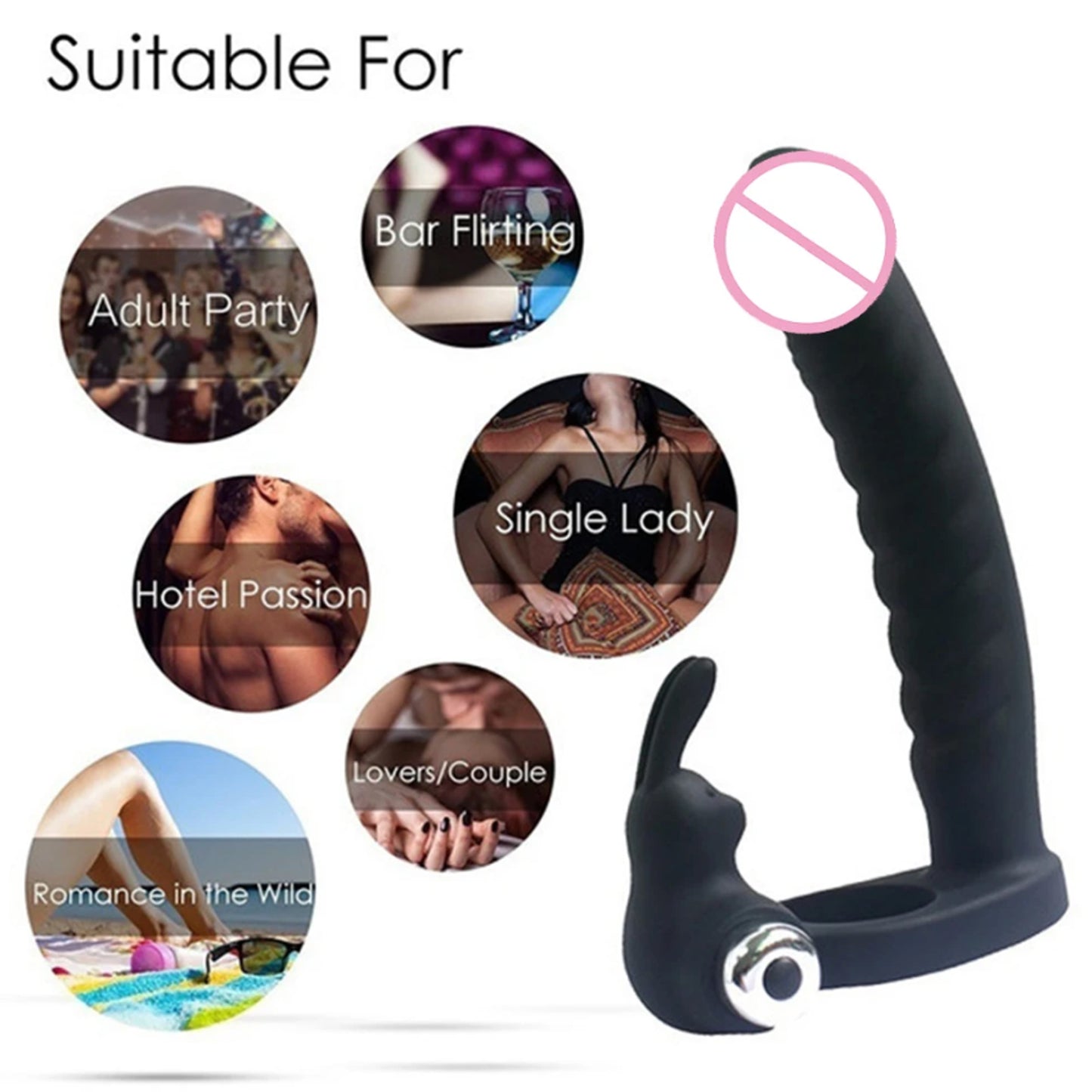 Vibrator Strap on Dildo Double Penetration Cock Rings Rabbit Vibrator Anal Plug Sex Toys Silicone Butt Plug Strapon Enhancer 7 Speed Adult Women Pleasure