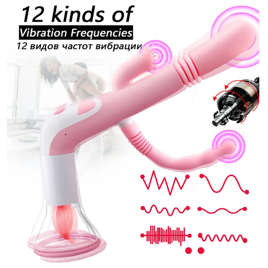 3 In 1 Vibrator Weibliche Masturbation Tougue Saugen Klitoris Massage Sexy Spielzeug Dildo für Frauen G-punkt Anal Perlen lecken Nippel 18+