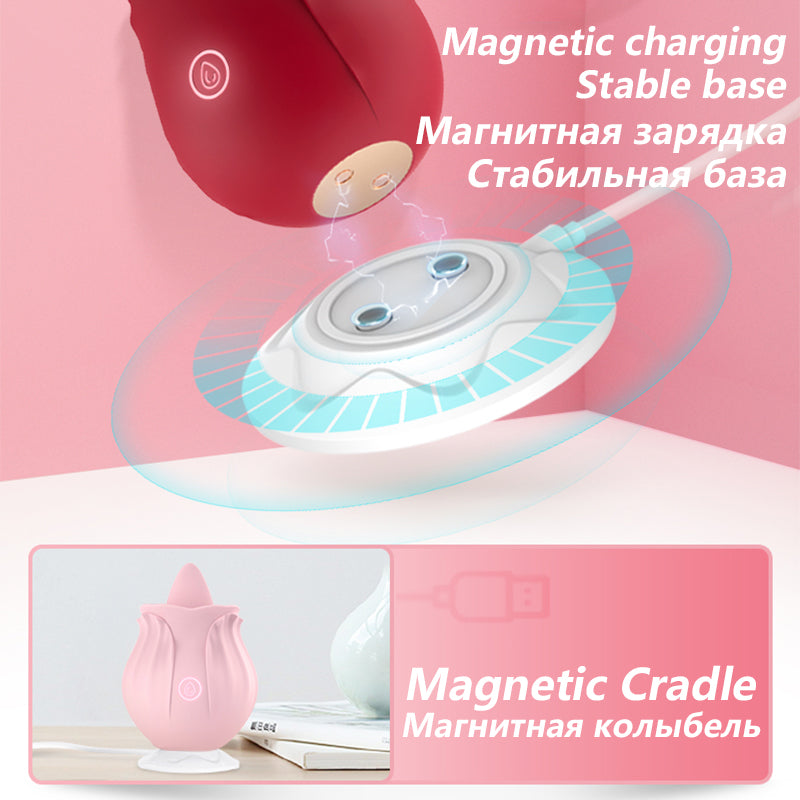 Rose Vibrator 2 In 1 Vagina Masturbation Nipple Sucker Tougue Licking Clitoris Stimulation G-Spot Massager Dildo Sex Toys 18+
