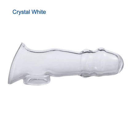 Crystal penis extender, transparent crystal condom, reusable sex toy with semen locking ring