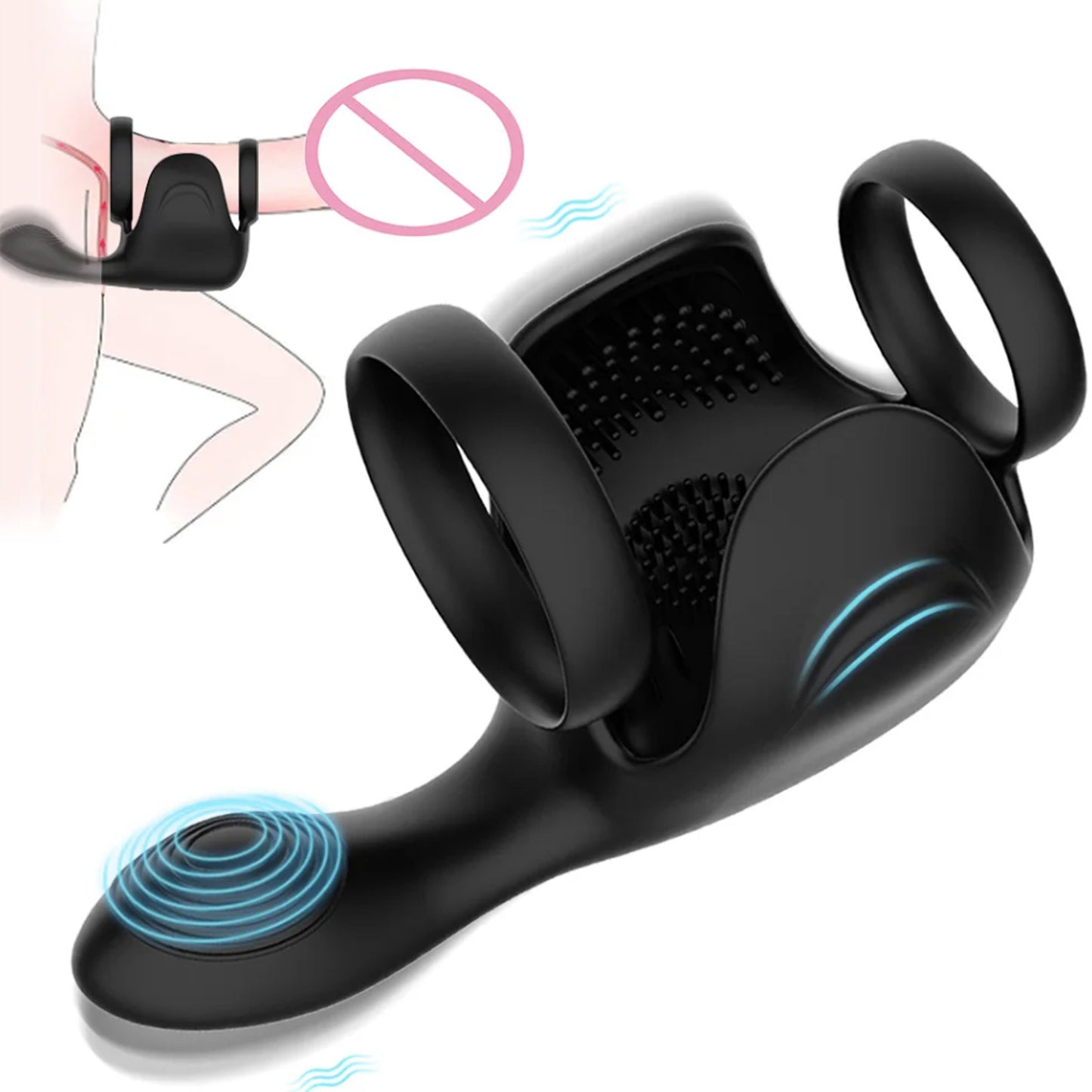 Lock Ring Penis Ring Vibrator Double Ring Lock Vibrating Male penis sperm locking ring scrotum Sex Machine Adult Sex Toy