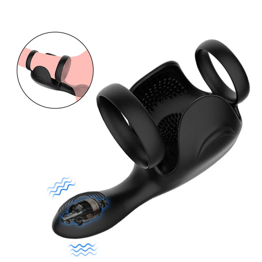 Lock Ring Penis Ring Vibrator Double Ring Lock Vibrating Male penis sperm locking ring scrotum Sex Machine Adult Sex Toy