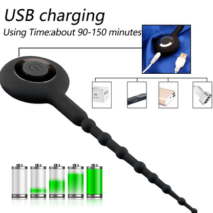 Vibrating urethral silicone catheter bead vibrator with 10 vibration modes for horse eye stimulation for male masturbation