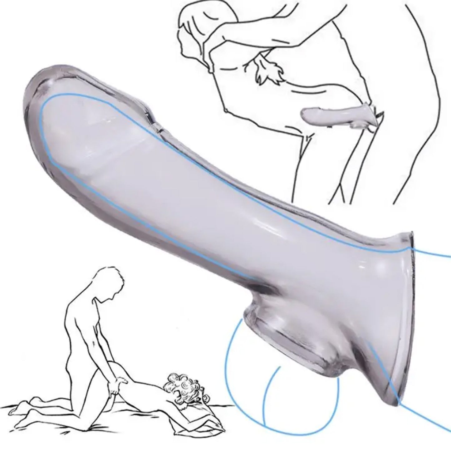 Crystal penis extender, transparent crystal condom, reusable sex toy with semen locking ring