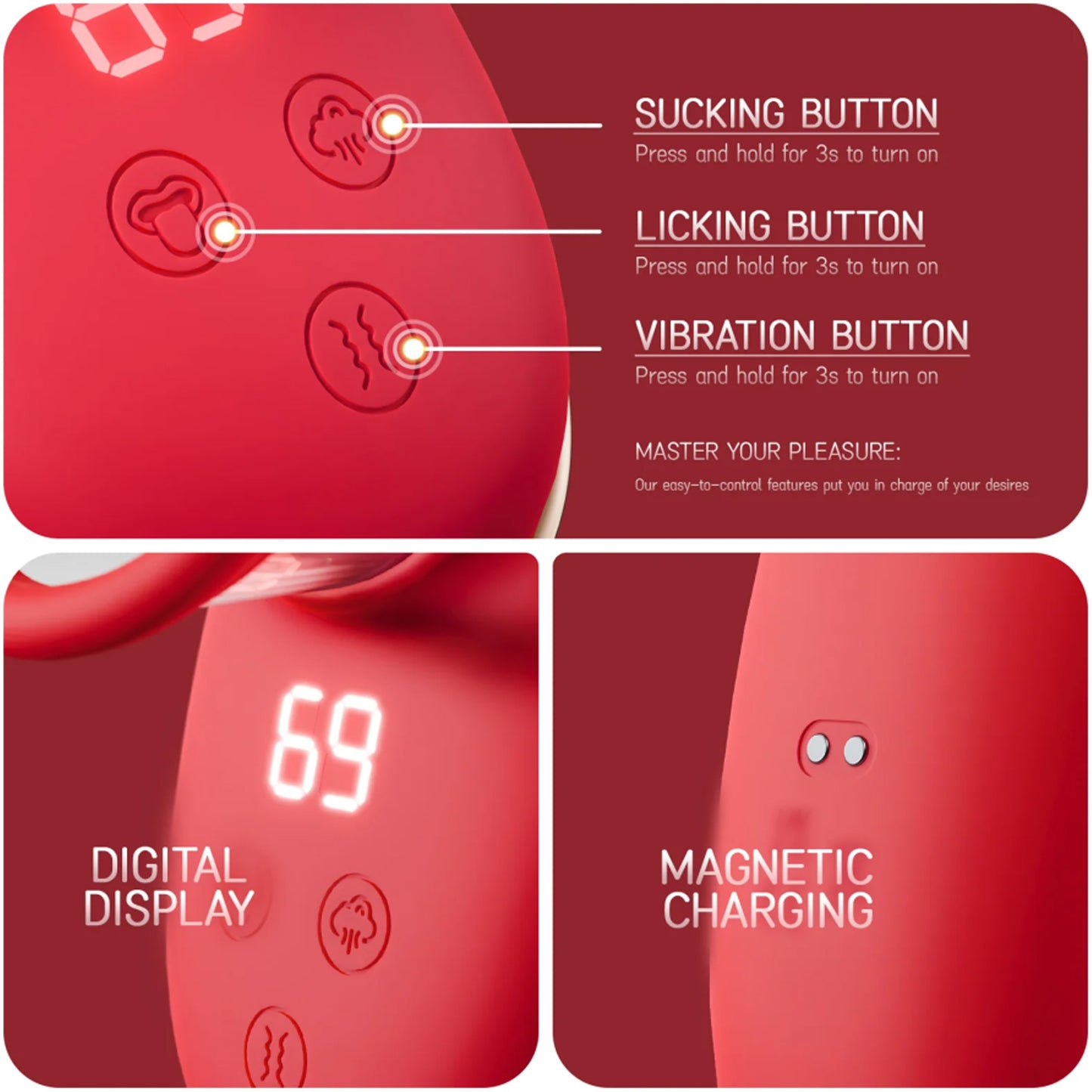 Sucking & Licking Vibrations Toys, G-spot Nipples Vagina Clitoral Stimulator sex toy for Adult Women