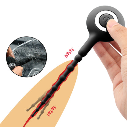 Vibrating urethral silicone catheter bead vibrator with 10 vibration modes for horse eye stimulation for male masturbation
