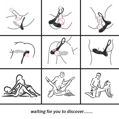 Anal Plug Vibrator Double Rings Prostate Massager Waterproof With Penis Ring Delay Cock Ring Remote Control