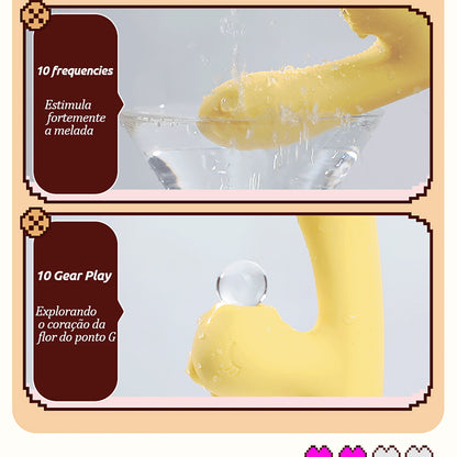 Cute Yellow Sex Toys For Women Sucking Clitoral tongue licking telescopic swing Dildo Vibrator