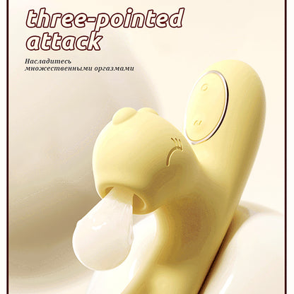 Cute Yellow Sex Toys For Women Sucking Clitoral tongue licking telescopic swing Dildo Vibrator