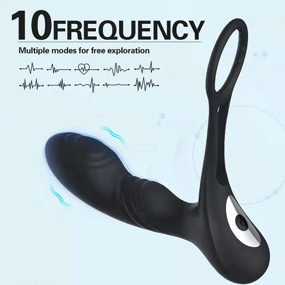 Anal Plug Vibrator Double Rings Prostate Massager Waterproof With Penis Ring Delay Cock Ring Remote Control